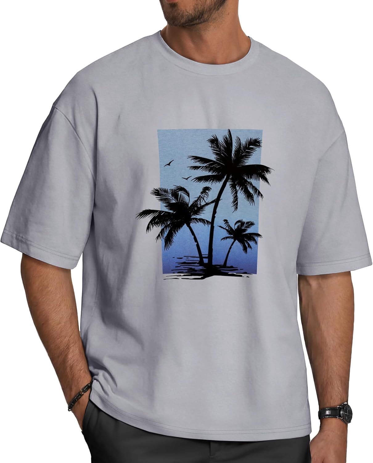 rosemia Oversized Tshirts for Men Crewneck Graphic Tees Basic Short Sleeve Loose Fit Tops