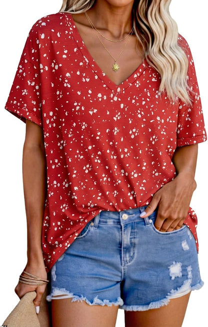Tankaneo Womens Oversized Tshirts V Neck Short Sleeve Tops Summer Casual Loose Fit Tunic Tee Shirts