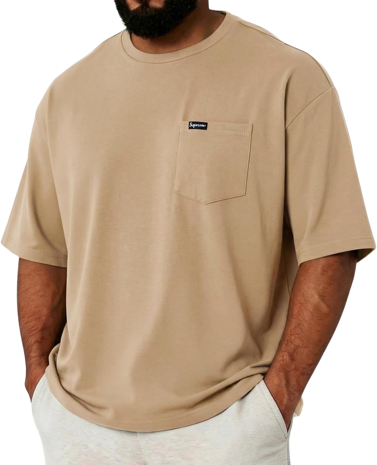 Opomelo Men's Fashion Short Sleeve T-Shirts Oversized Workout Tshirts Loose Fit Crew Neck Casual Tee Shirts with Pocket
