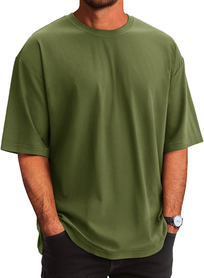 Runcati Mens Casual T-Shirts Short Sleeve Lightweight Oversized Summer Cotton Tee Beach Crew Neck Tops