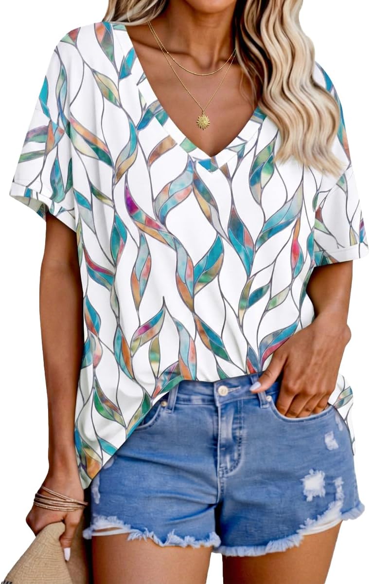 Tankaneo Womens Oversized Tshirts V Neck Short Sleeve Tops Summer Casual Loose Fit Tunic Tee Shirts