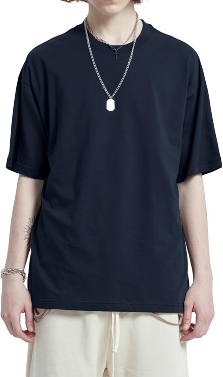Mens Oversized T-Shirts Fashion Loose Fit Crewneck Tshirt Streetwear Heavyweight Short Sleeve Tee Shirt Gym Workout Tops