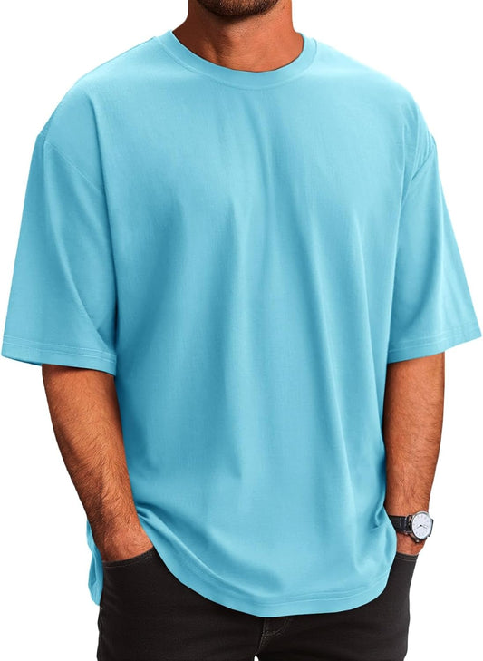 Runcati Mens Casual T-Shirts Short Sleeve Lightweight Oversized Summer Cotton Tee Beach Crew Neck Tops