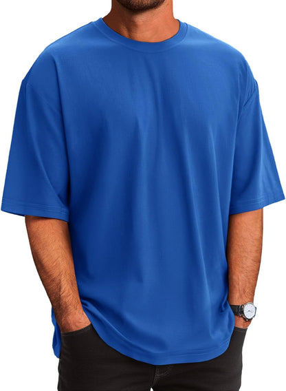Runcati Mens Casual T-Shirts Short Sleeve Lightweight Oversized Summer Cotton Tee Beach Crew Neck Tops
