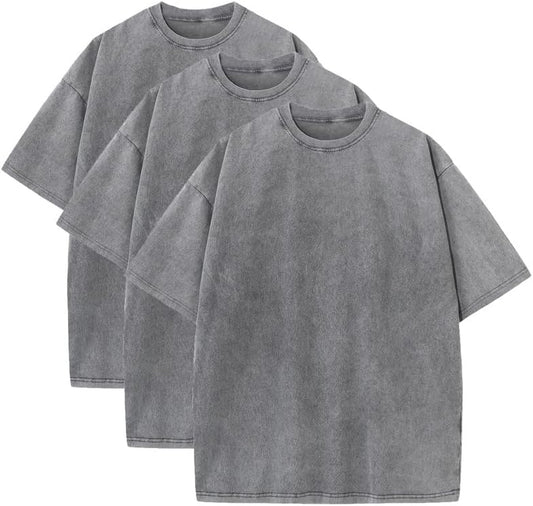 3 Pcs Men's Oversized Heavy Cotton Summer T-Shirts Vintage Tee Loose Fit Short Sleeve Casual Tshirts for Men Women