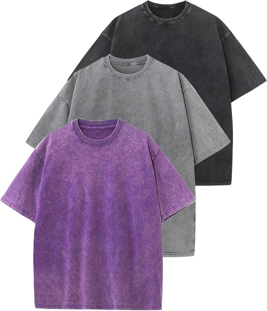 Wyeysyt Oversized Tshirts for Women Vintage Washed Baggy Tees Cotton Short Sleeves Acid Shirts Unisex Tops