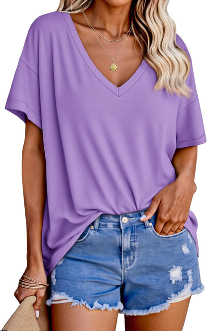 Tankaneo Womens Oversized Tshirts V Neck Short Sleeve Tops Summer Casual Loose Fit Tunic Tee Shirts