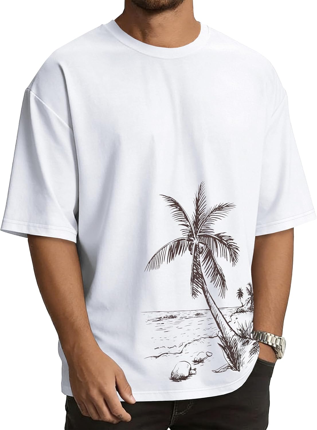 rosemia Oversized Tshirts for Men Crewneck Graphic Tees Basic Short Sleeve Loose Fit Tops