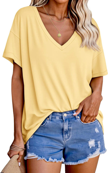 Tankaneo Womens Oversized Tshirts V Neck Short Sleeve Tops Summer Casual Loose Fit Tunic Tee Shirts
