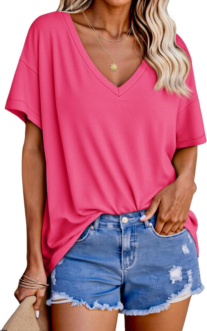 Tankaneo Womens Oversized Tshirts V Neck Short Sleeve Tops Summer Casual Loose Fit Tunic Tee Shirts