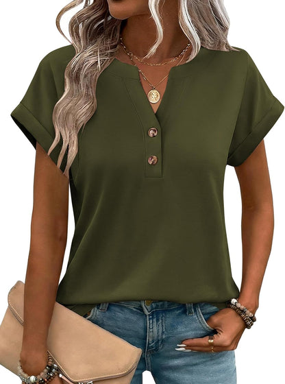 Zeagoo Women Tops Summer Short Sleeve T Shirts V Neck Dressy Casual Work Blouses Fashion Boho Clothes S-3XL