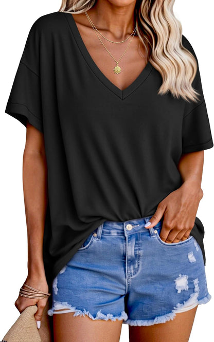 Tankaneo Womens Oversized Tshirts V Neck Short Sleeve Tops Summer Casual Loose Fit Tunic Tee Shirts