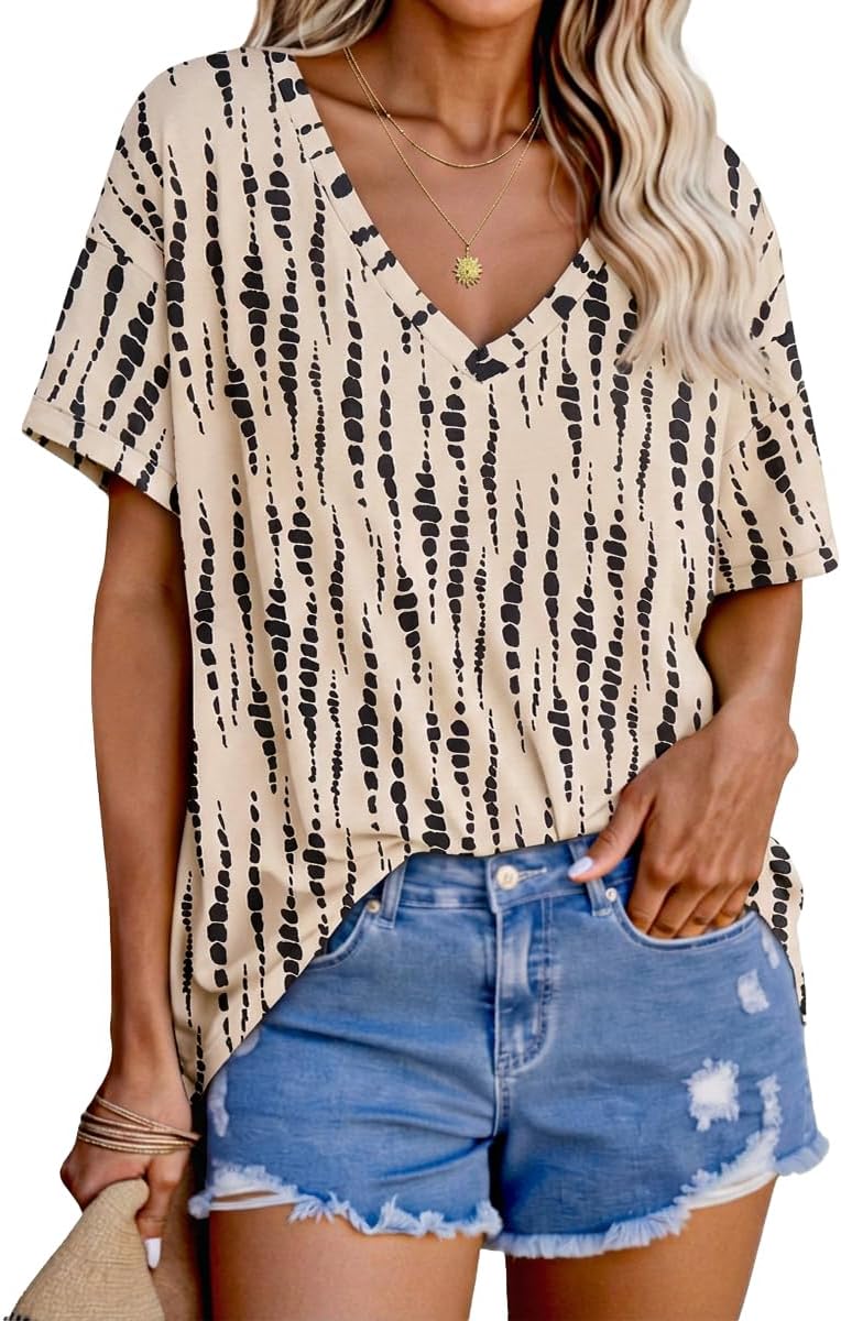 Tankaneo Womens Oversized Tshirts V Neck Short Sleeve Tops Summer Casual Loose Fit Tunic Tee Shirts