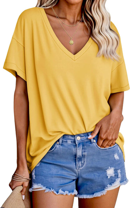 Tankaneo Womens Oversized Tshirts V Neck Short Sleeve Tops Summer Casual Loose Fit Tunic Tee Shirts