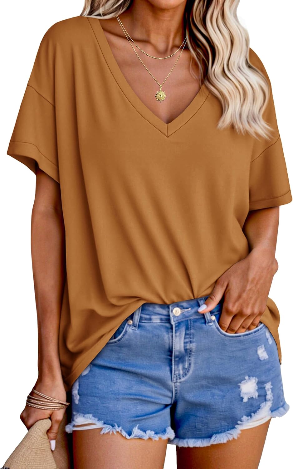 Tankaneo Womens Oversized Tshirts V Neck Short Sleeve Tops Summer Casual Loose Fit Tunic Tee Shirts