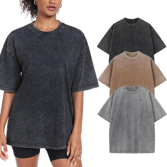 Womens Washed Vintage Oversized T-Shirt Baggy Workout Tops Short Sleeve Cotton Tshirts Streetwear Boyfriend Tee