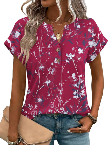 Zeagoo Women Tops Summer Short Sleeve T Shirts V Neck Dressy Casual Work Blouses Fashion Boho Clothes S-3XL