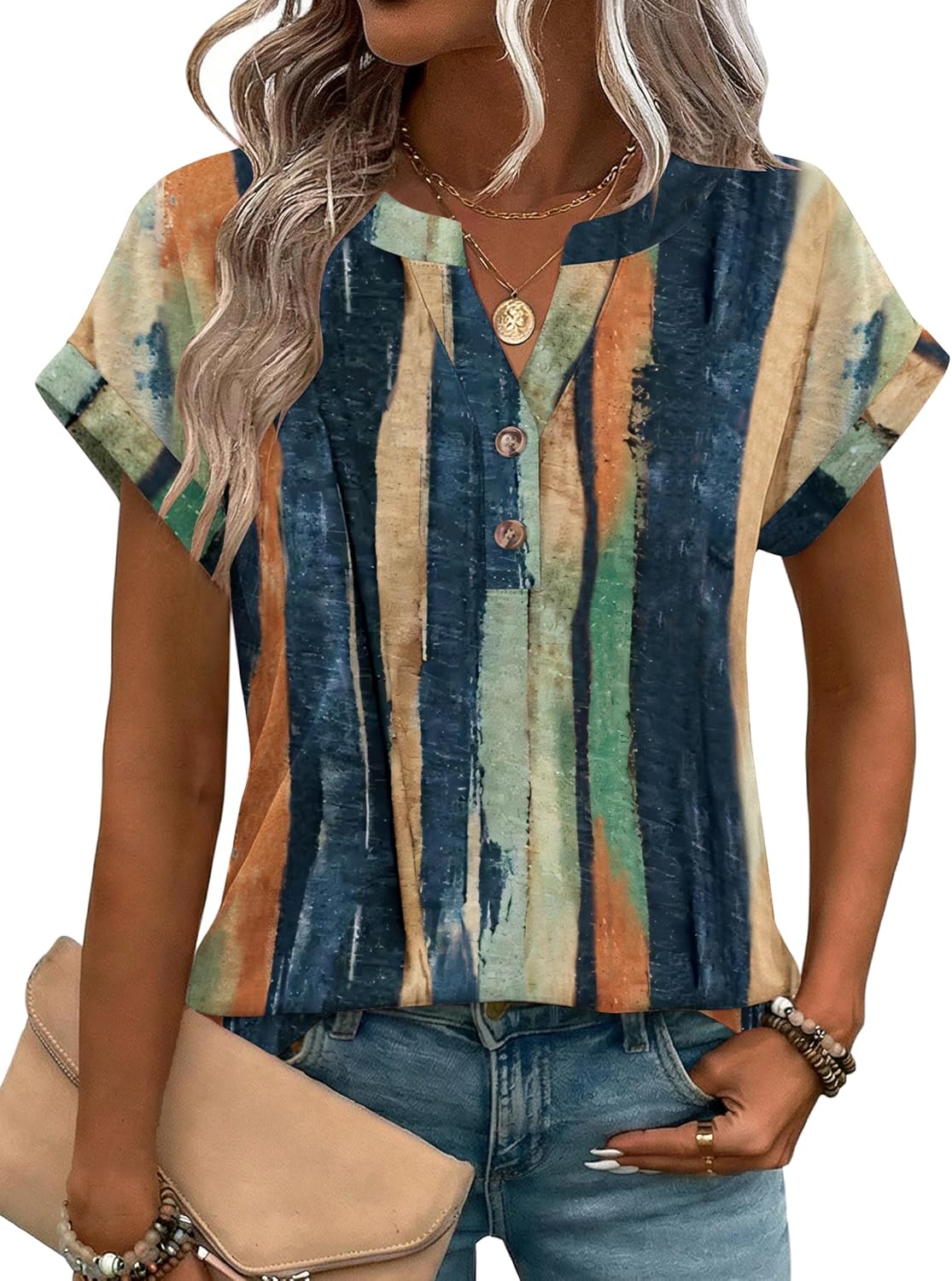 Zeagoo Women Tops Summer Short Sleeve T Shirts V Neck Dressy Casual Work Blouses Fashion Boho Clothes S-3XL