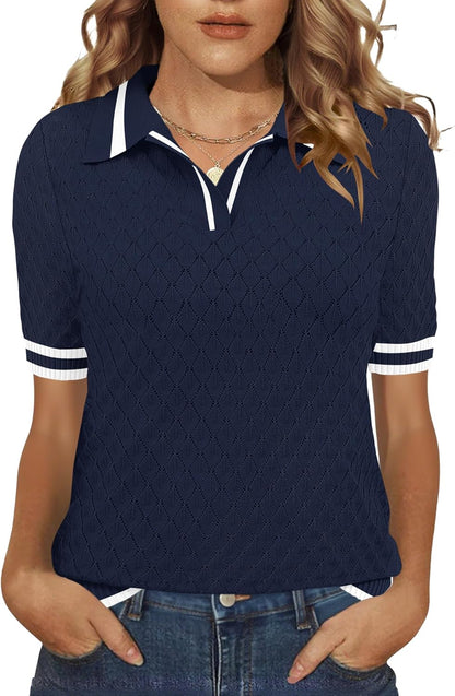 Rapbin Womens Short Sleeve Knit Polo Shirt Summer Spring Lightweight Sweater Top Business Casual