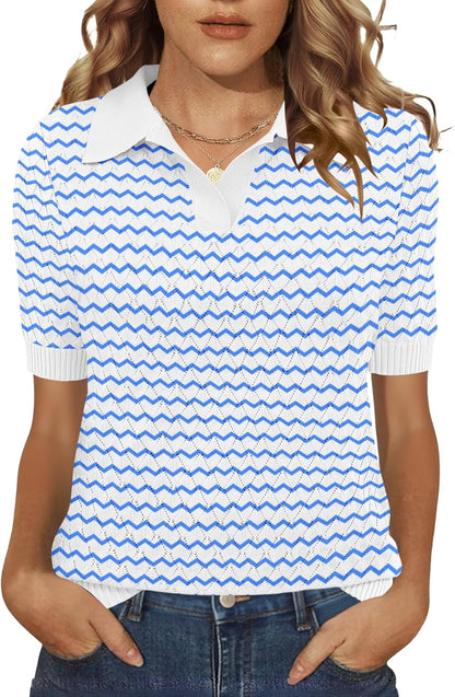 Rapbin Womens Short Sleeve Knit Polo Shirt Summer Spring Lightweight Sweater Top Business Casual
