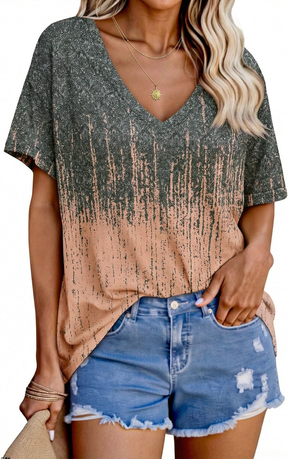 Tankaneo Womens Oversized Tshirts V Neck Short Sleeve Tops Summer Casual Loose Fit Tunic Tee Shirts