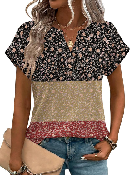 Zeagoo Women Tops Summer Short Sleeve T Shirts V Neck Dressy Casual Work Blouses Fashion Boho Clothes S-3XL