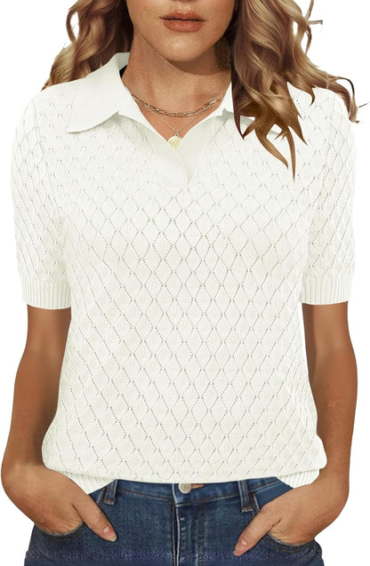Rapbin Womens Short Sleeve Knit Polo Shirt Summer Spring Lightweight Sweater Top Business Casual